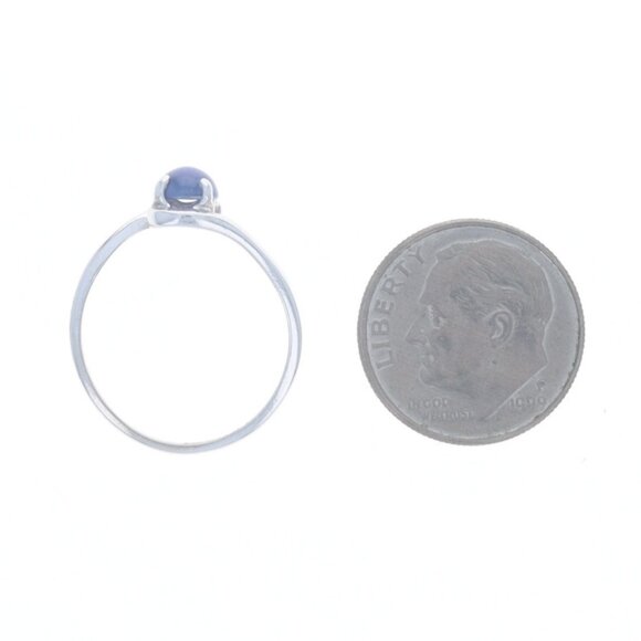 White Gold Lab-Created Star Sapphire Solitaire Bypass Ring - 10k Rd Cab .80ct - Picture 5 of 6